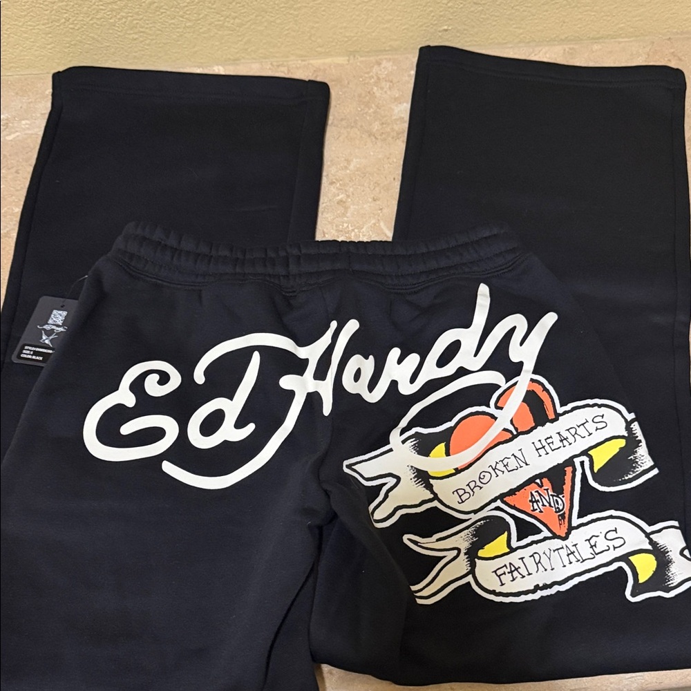 Ed Hardy Black Sweatpants with Heart Graphic